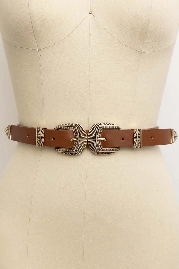 Double Buckle Western Belt - Camel