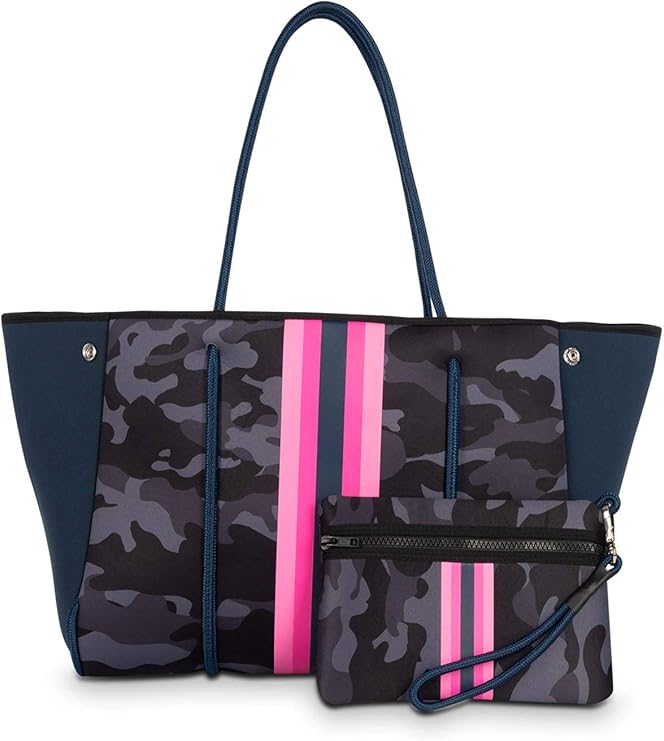 Beach Bag - Purple Grey Camo W/Pink Stripe