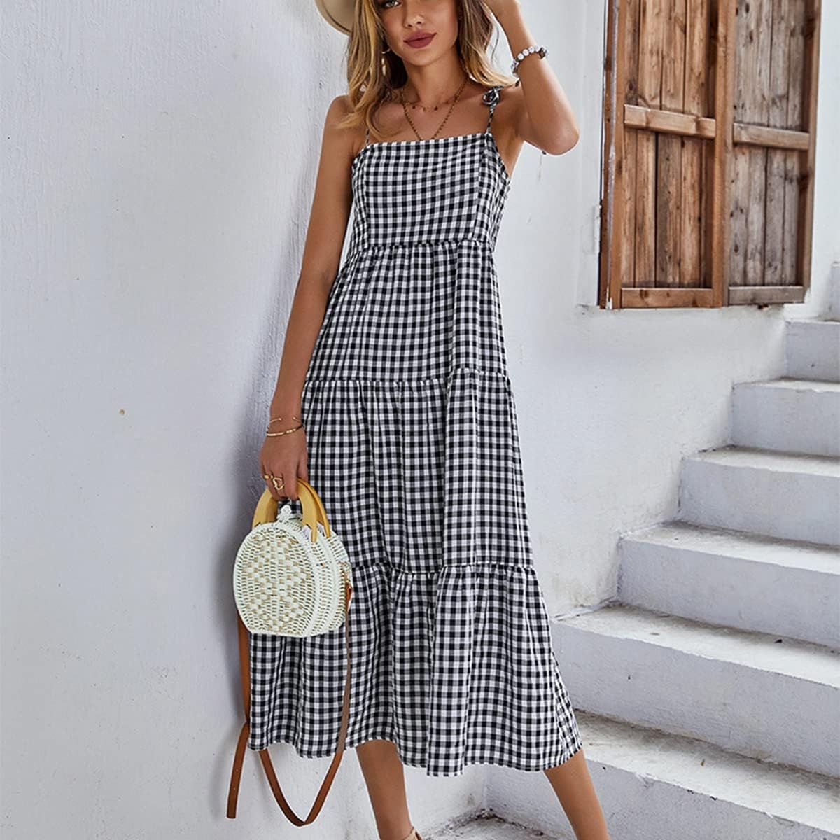 Tiered gingham clearance maxi dress