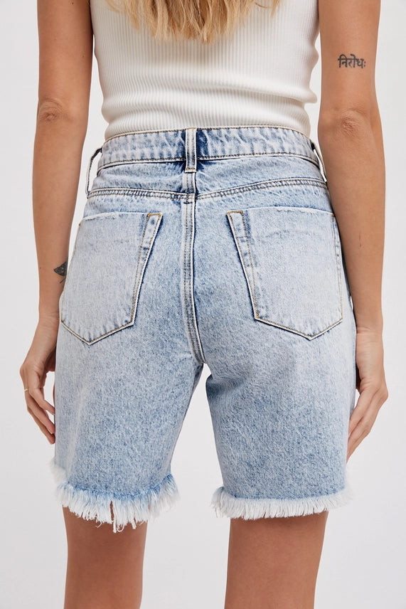 Ripped Boyfriend Denim Shorts
