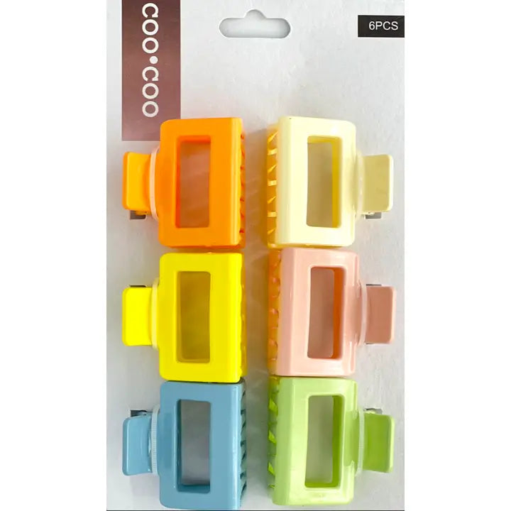 6 Pc Square Claw Clip - Pastels