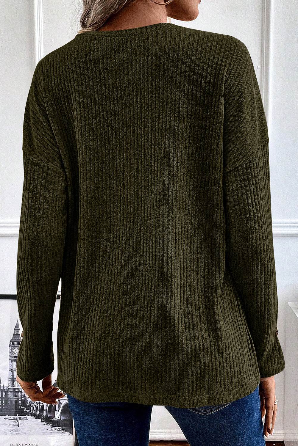 Green Henley Knit Top