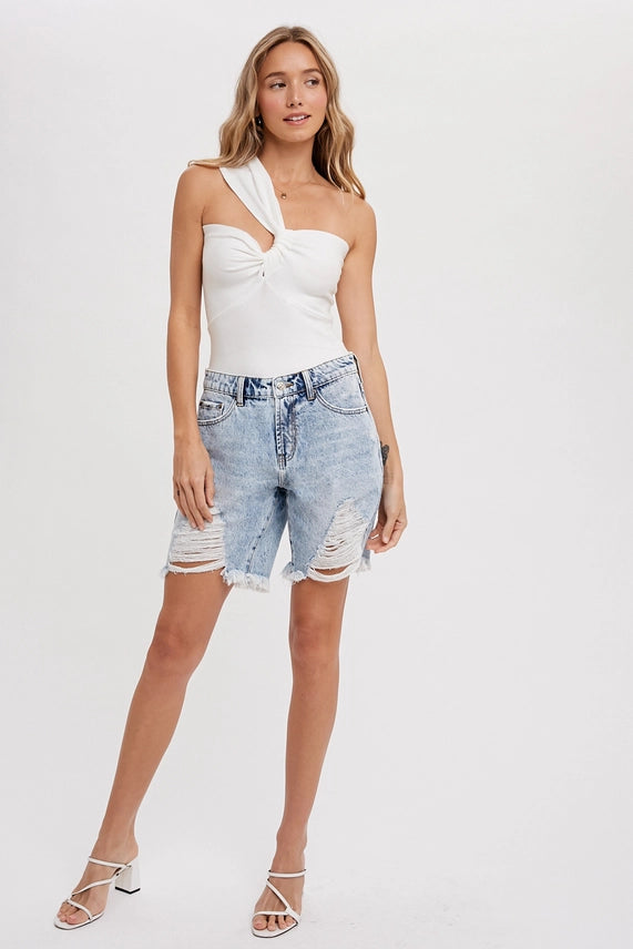 Ripped Boyfriend Denim Shorts