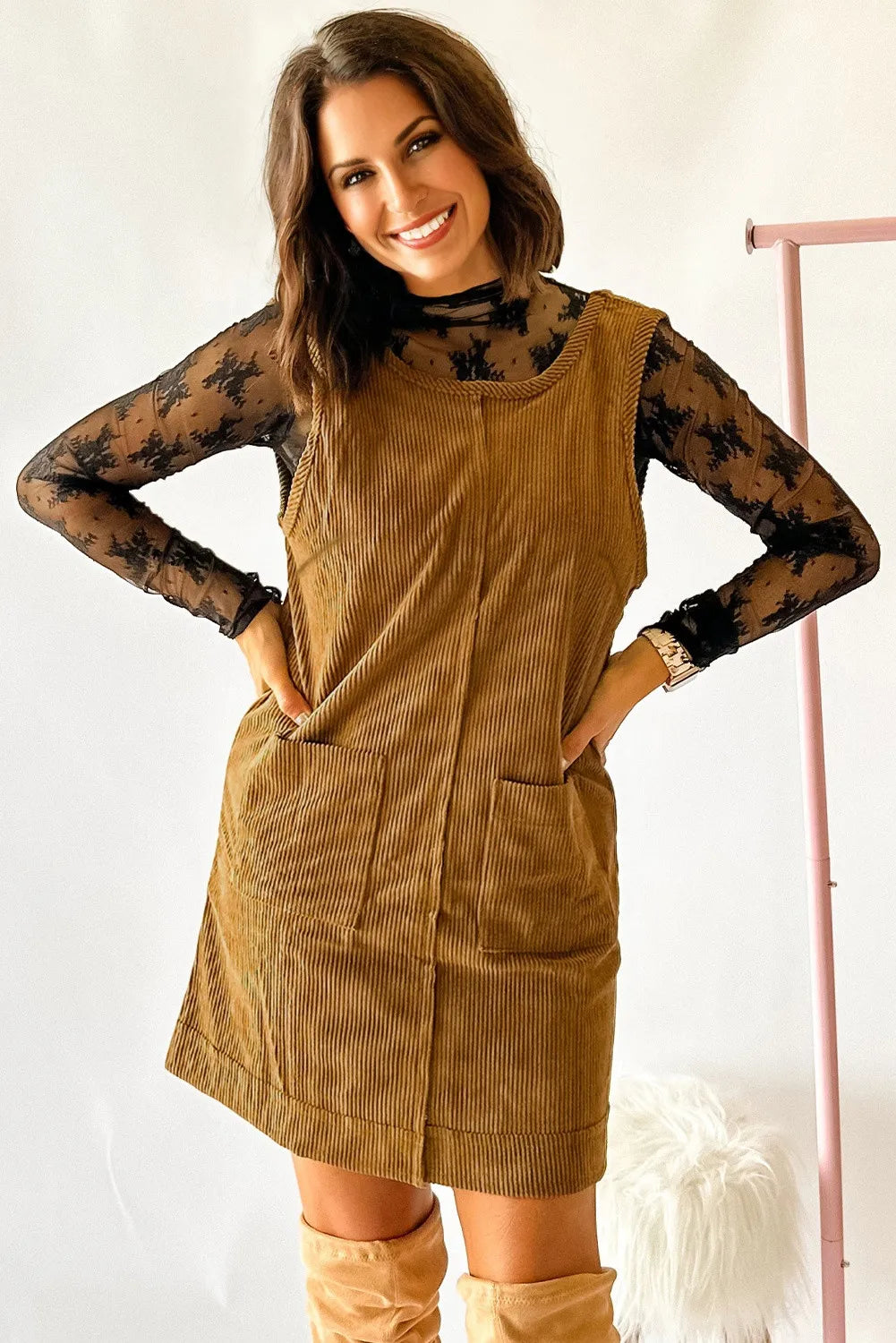 Corduroy Mini Dress with Pockets