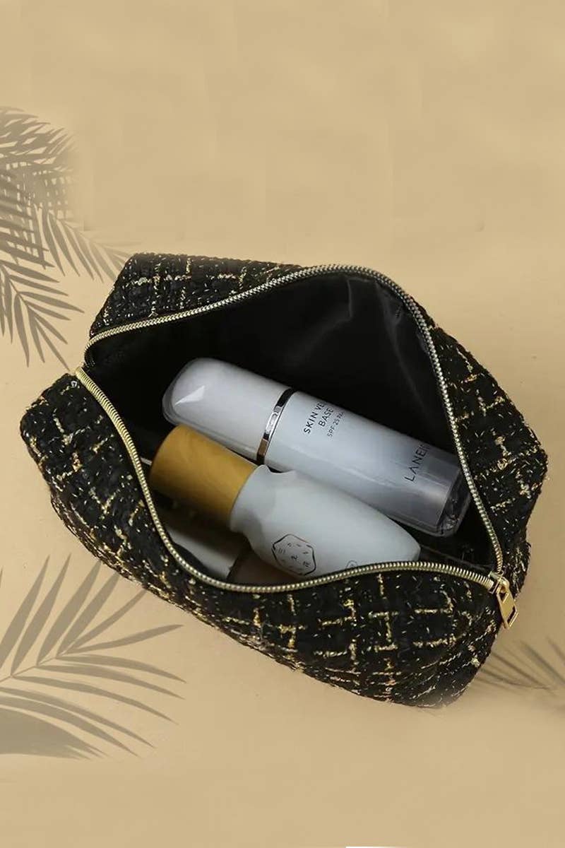 Gold Pattern Woven Cosmetic Bag