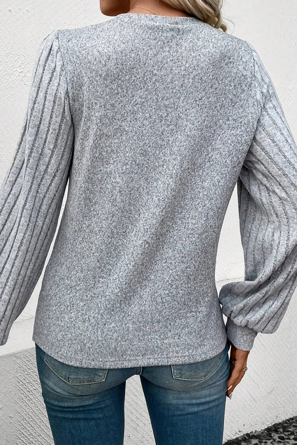 Gray Ribbed Sleeve Top