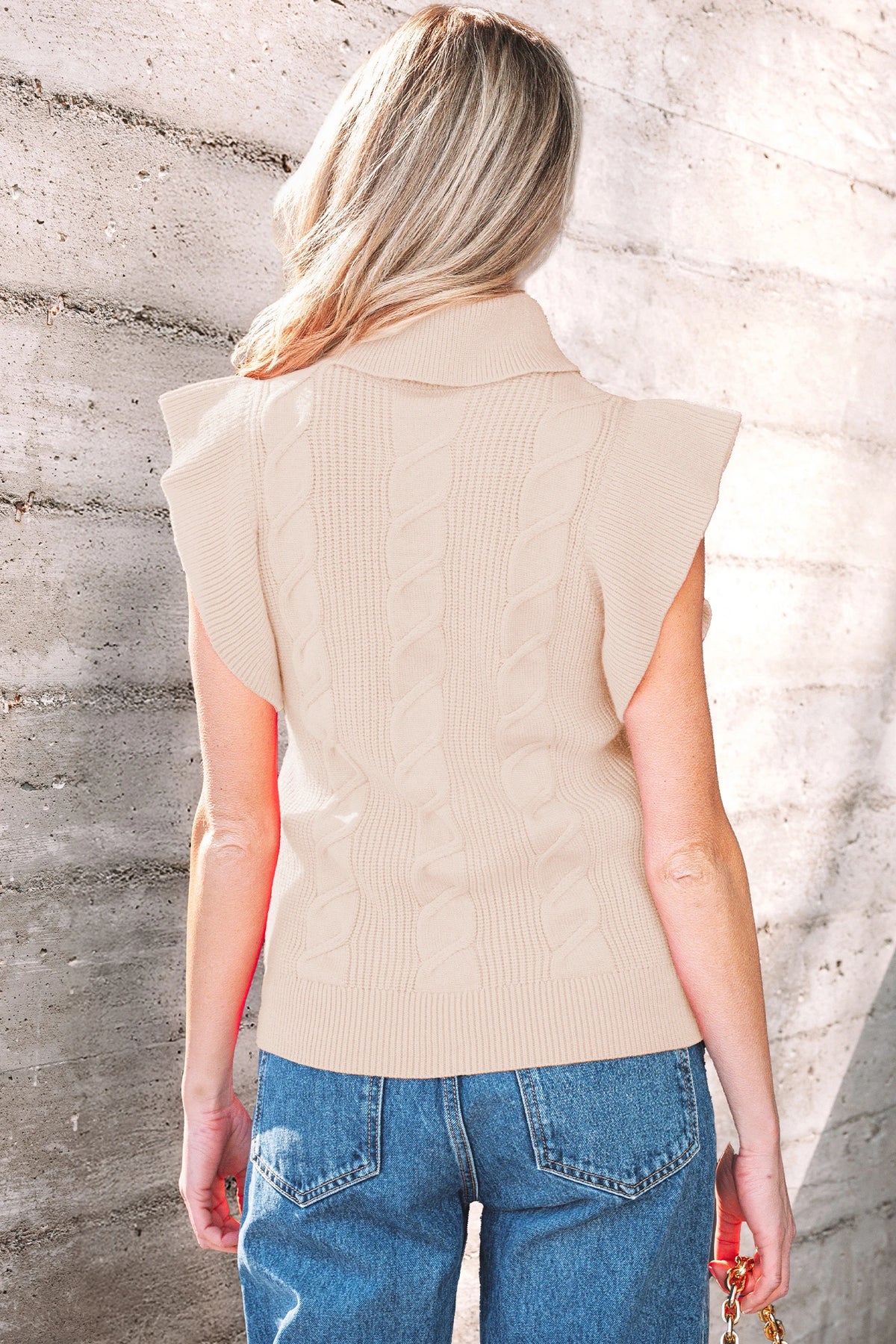 Cable Knit Ruffle Sleeve Sweater