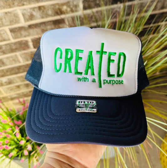 Created with a Purpose Embroidered Navy & White Trucker Hat