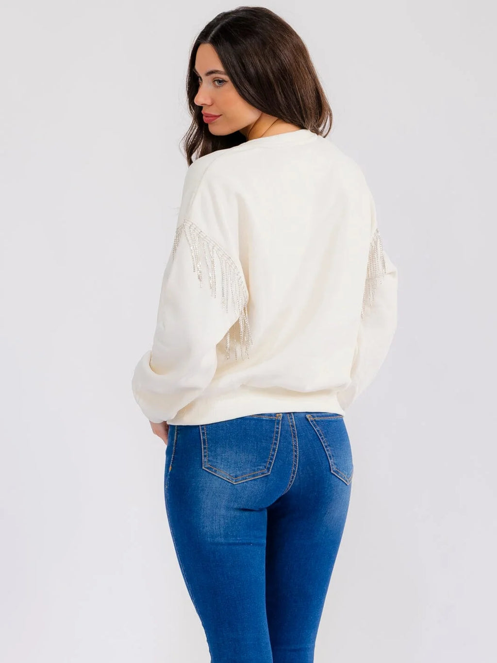 Rhinestone Fringe Sweatshirt