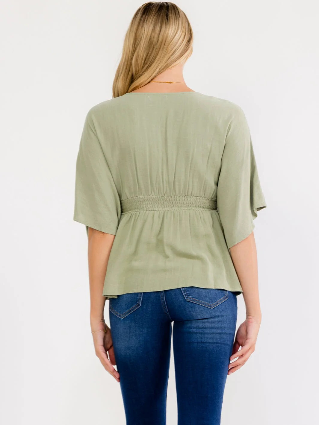 Linen Blend Button Front Blouse