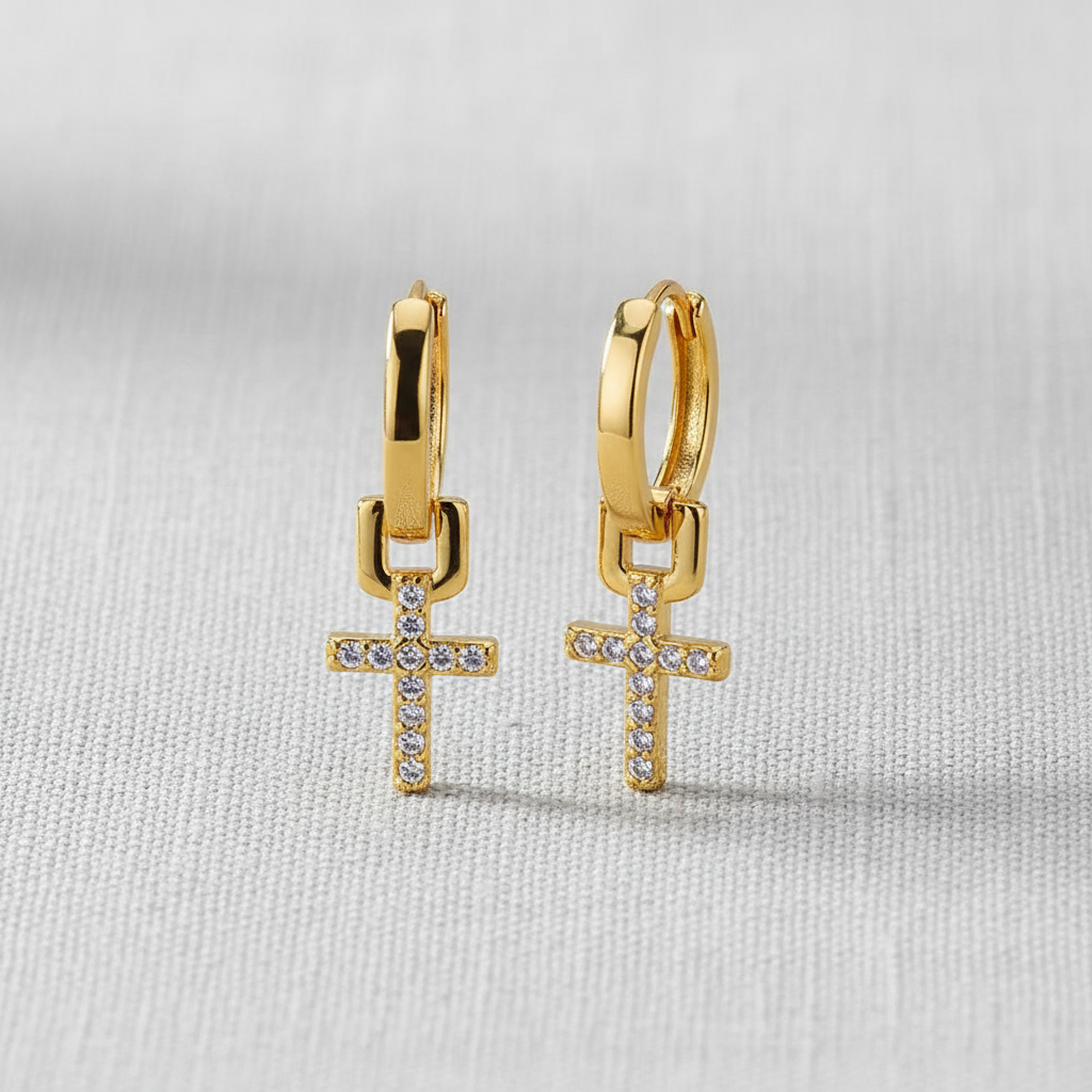 18k Gold Plated Cross Pendant Earrings