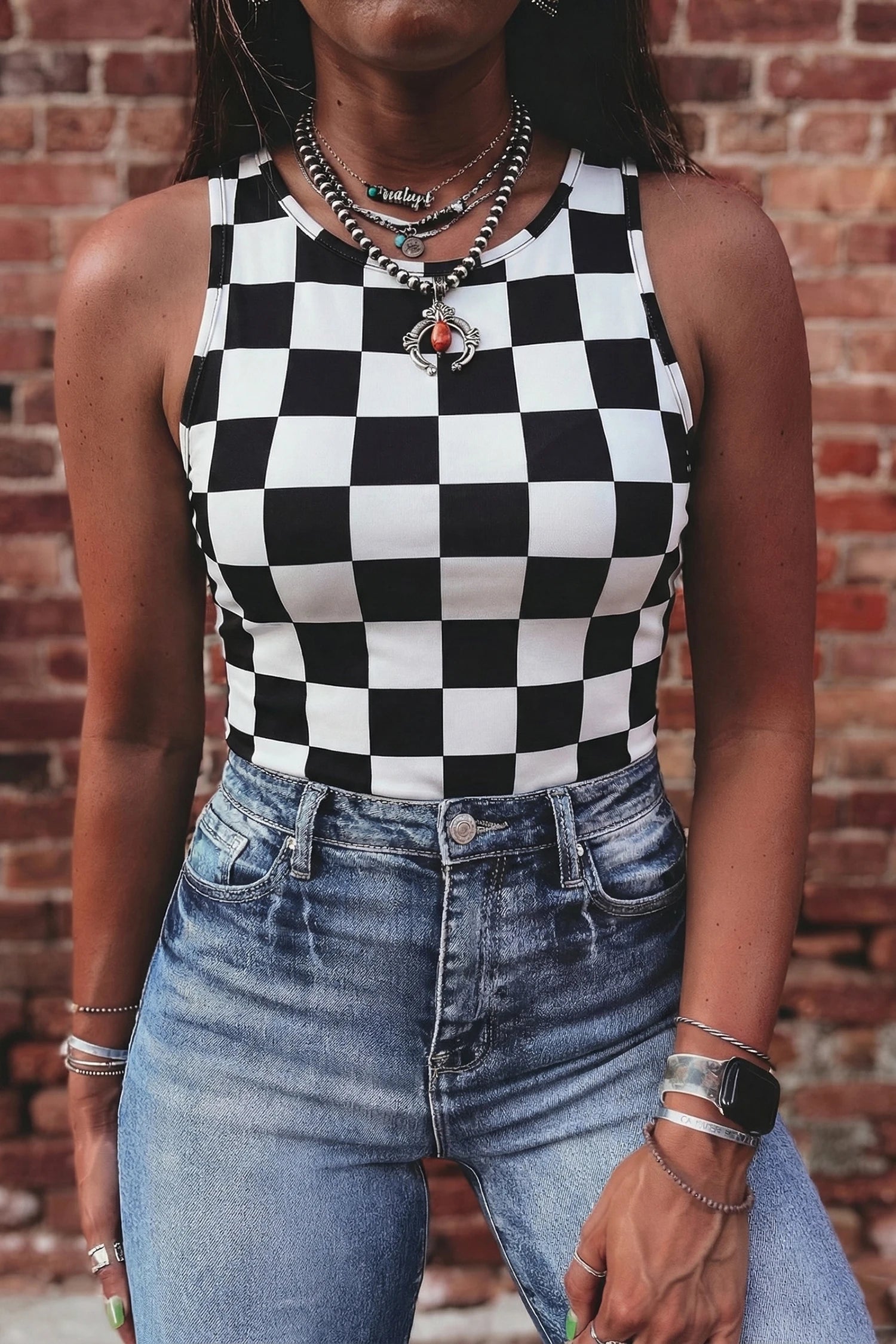Checkered Slim Tank Top