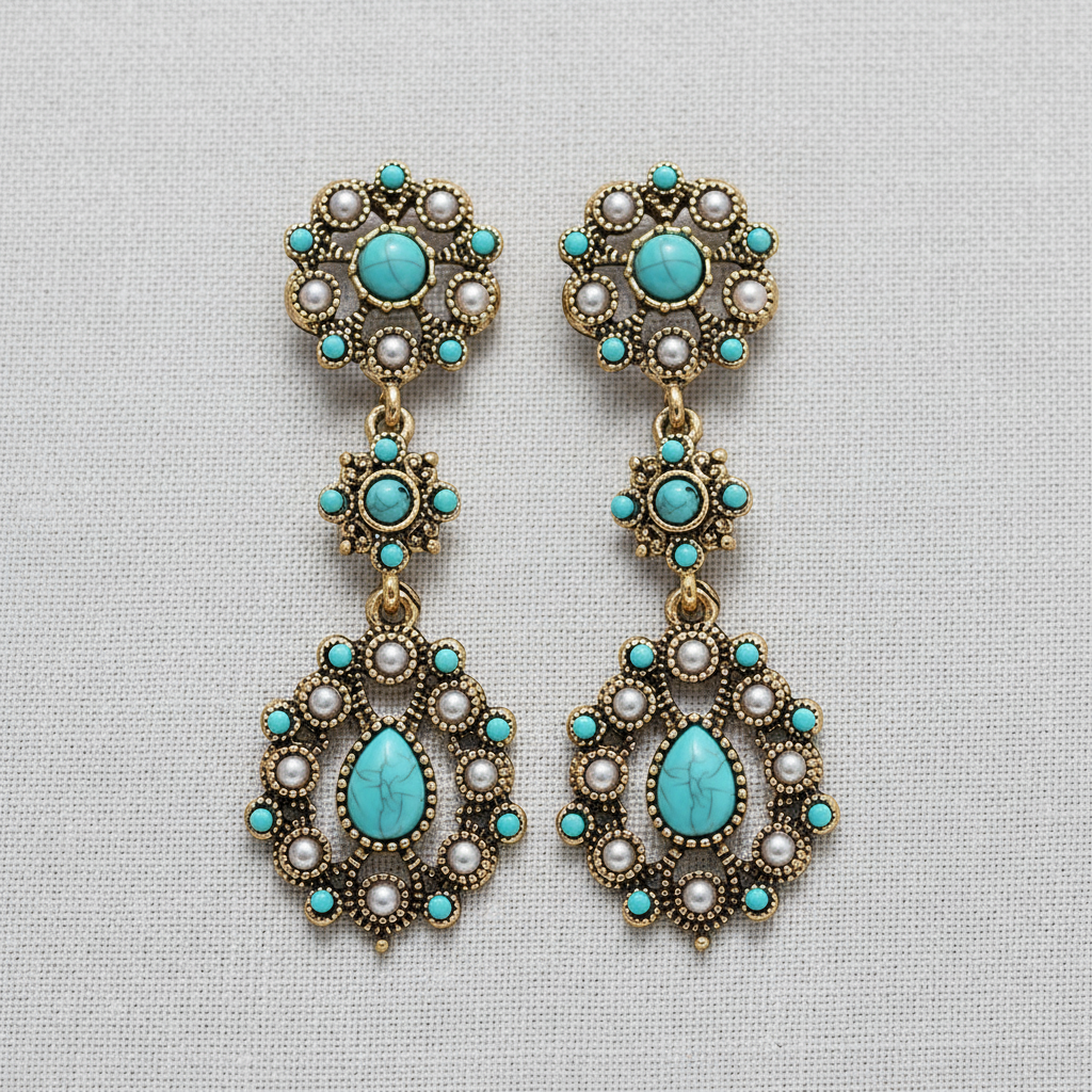 Vintage Turquoise Pearl Drop Earrings