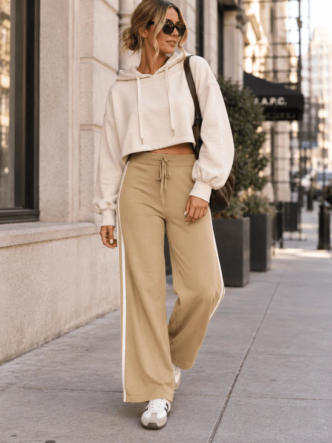 Tan Wide Leg Stripe Pants