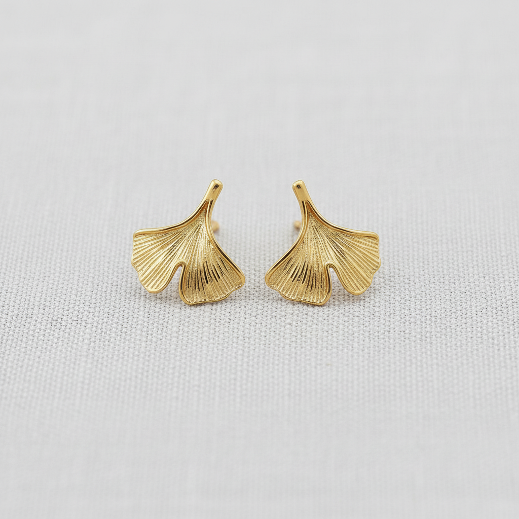 Spiral Maple Leaf Heart Stud Earrings