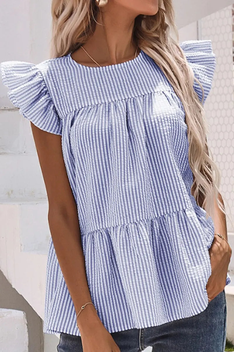 Ruffle Striped Peplum Top