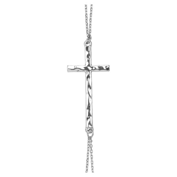 Silver Two Rows Dainty Casted Cross Bolo Bracelet