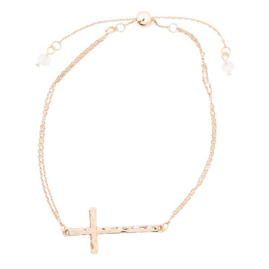 Gold Two Rows Dainty Casted Cross Bolo Bracelet