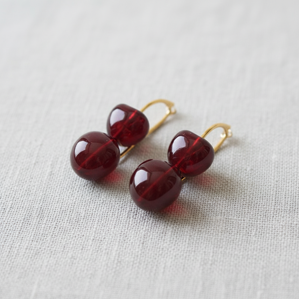 Cherry Resin Gold Stud Earrings