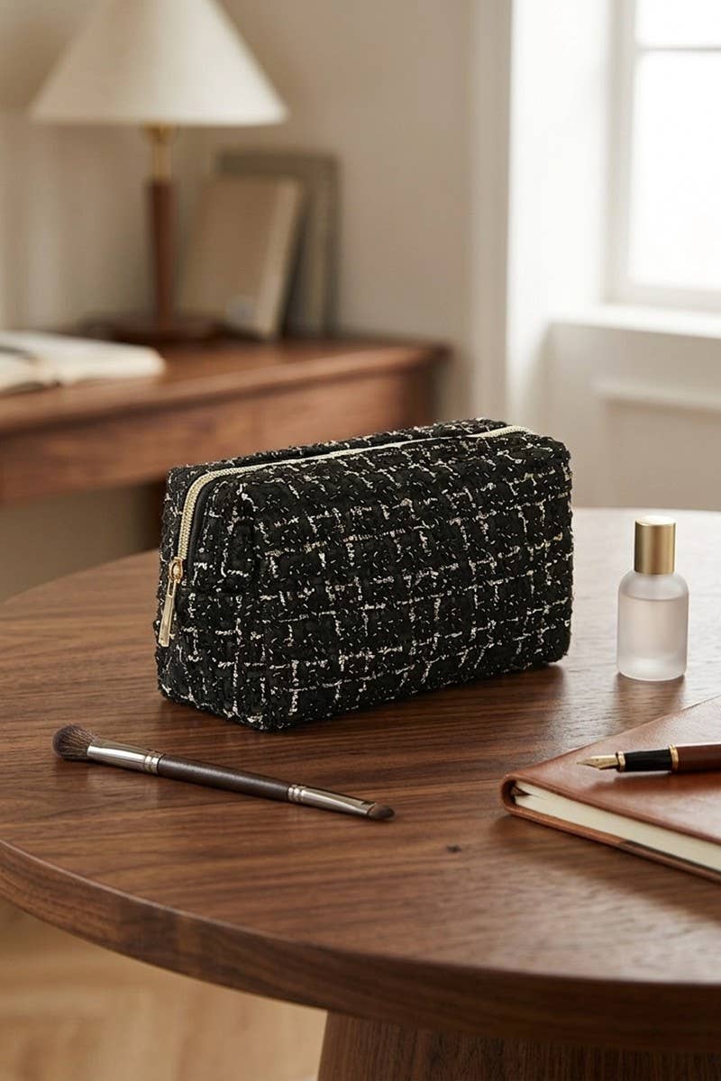 Gold Pattern Woven Cosmetic Bag