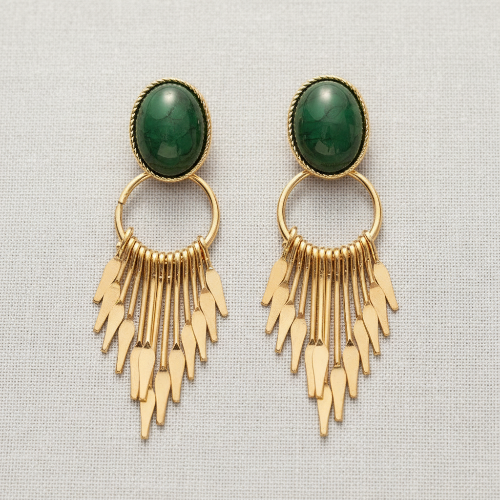 Resin Oval Tassel Gold Earrings