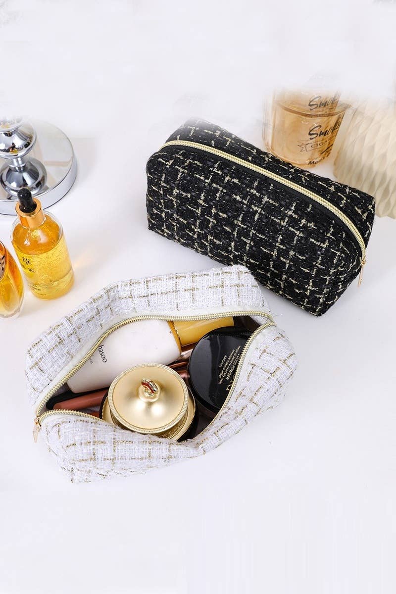 Gold Pattern Woven Cosmetic Bag