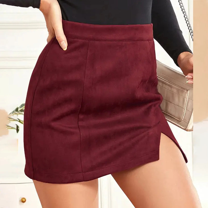 Suede Wrap Hip High Waist Skirt