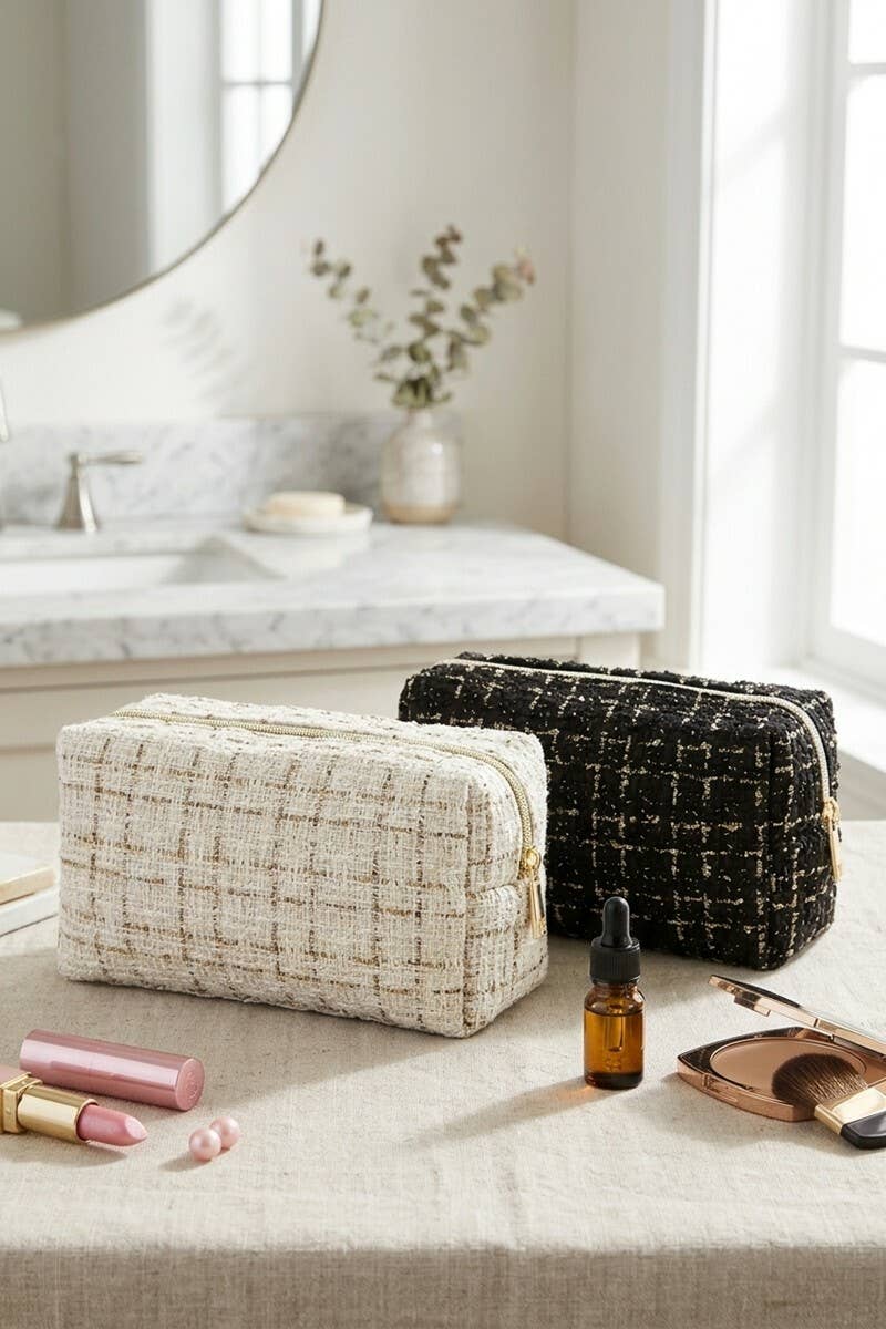 Gold Pattern Woven Cosmetic Bag