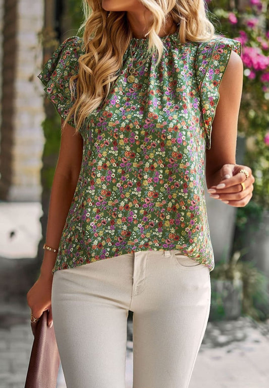 Green Floral Blouse