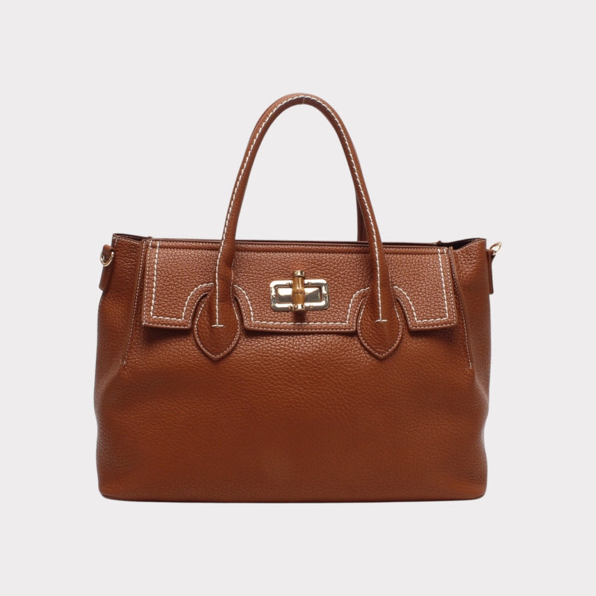 Tote Bag with Decorative Bamboo Clasp Buckle
