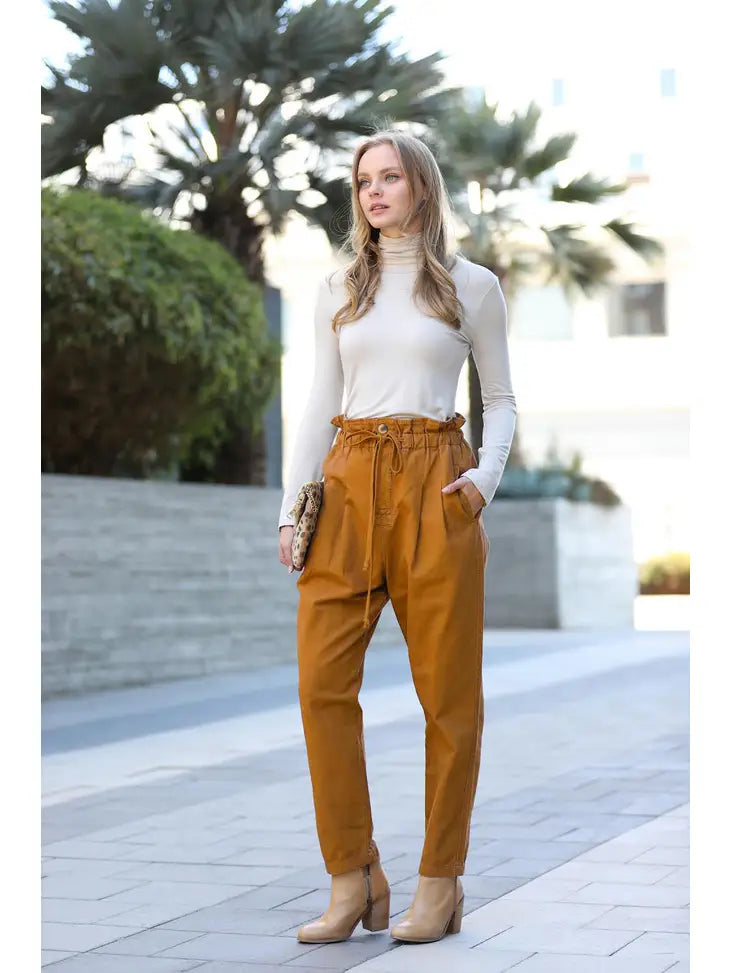 Stone Wash Paperbag Waist Pants