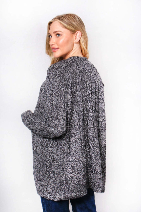 Open Front Double Pocket Cable Knit Cardigan