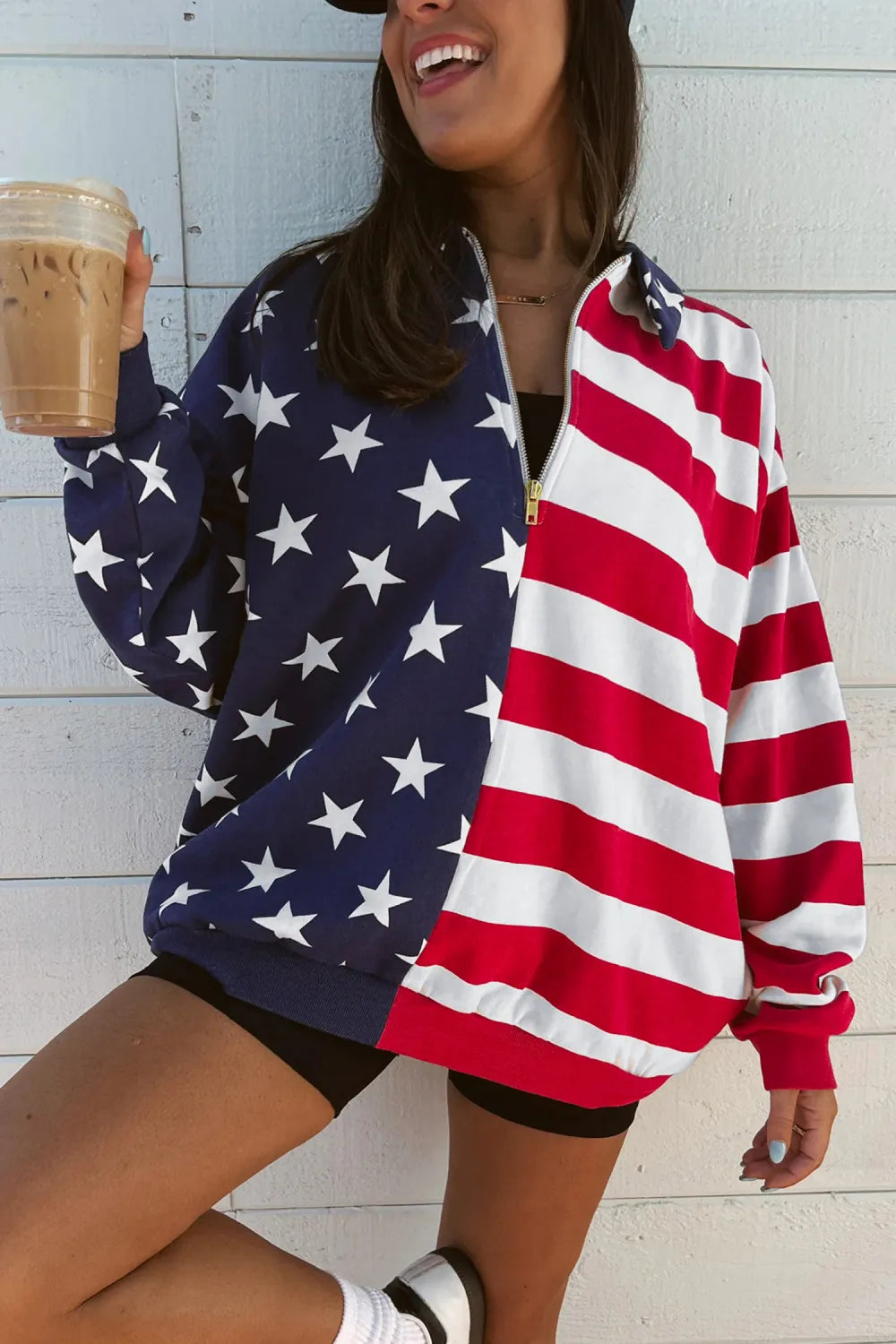 American Zipped Collar Oversized Sweatshirt