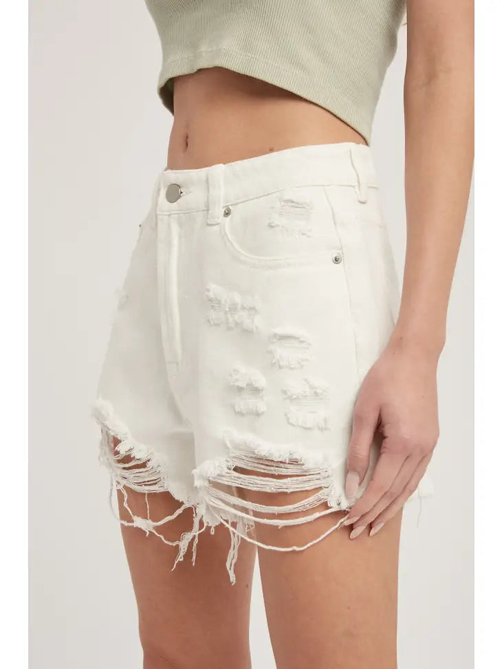 Ripped High Waist Denim Shorts