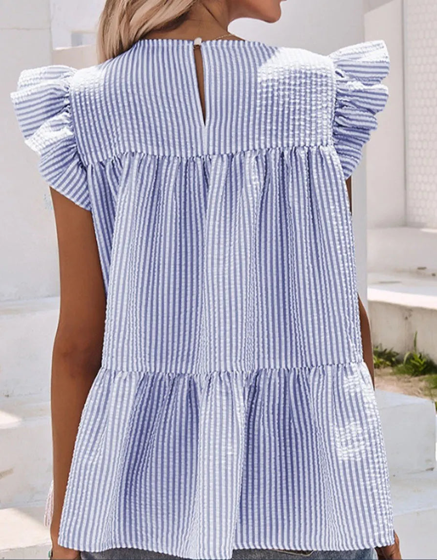 Ruffle Striped Peplum Top