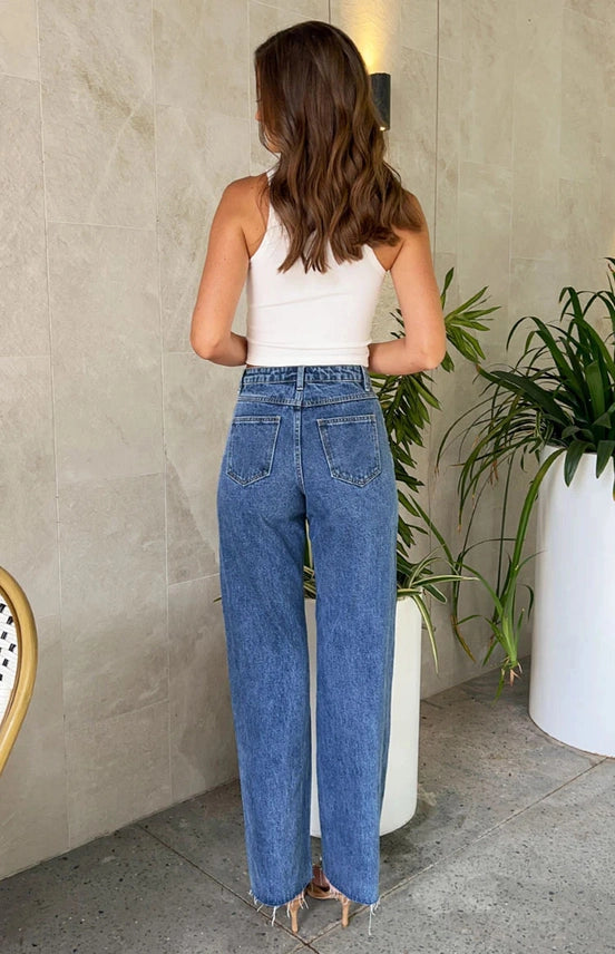 Cross Waist Vintage Beaded Straight Leg Jeans