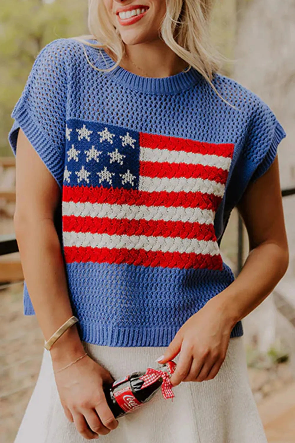 Blue Knit Flag Sweater Top