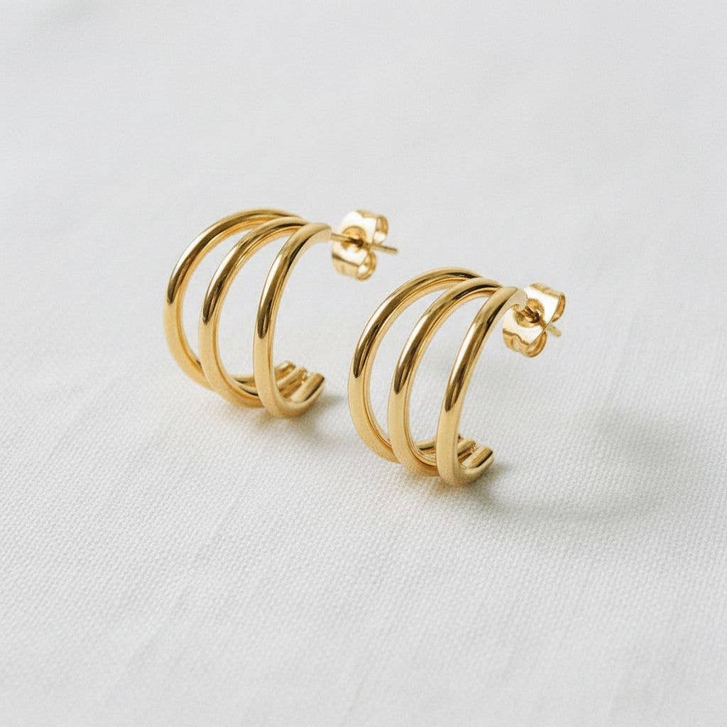 Gold Three-Line Hoop Earrings