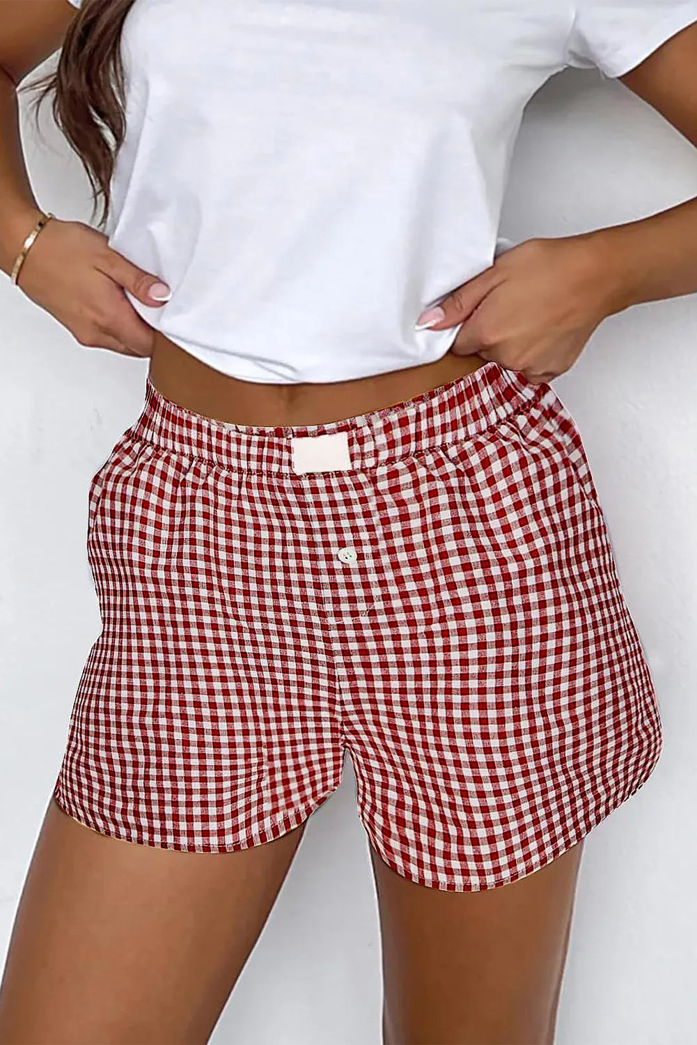 Red Gingham High Waist Shorts