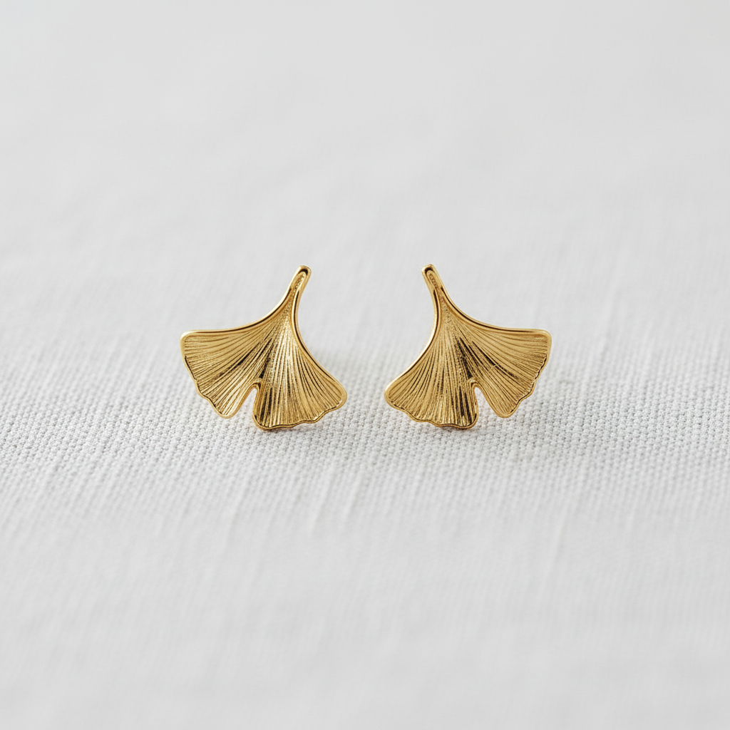 Spiral Maple Leaf Heart Stud Earrings