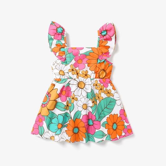 Flutter Sleeve Floral Pattern Dress