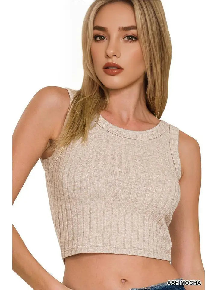 Ribbed Sleeveless Crop Tank Top