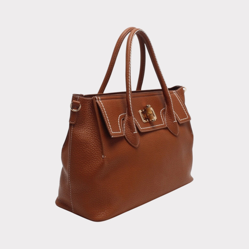 Tote Bag with Decorative Bamboo Clasp Buckle