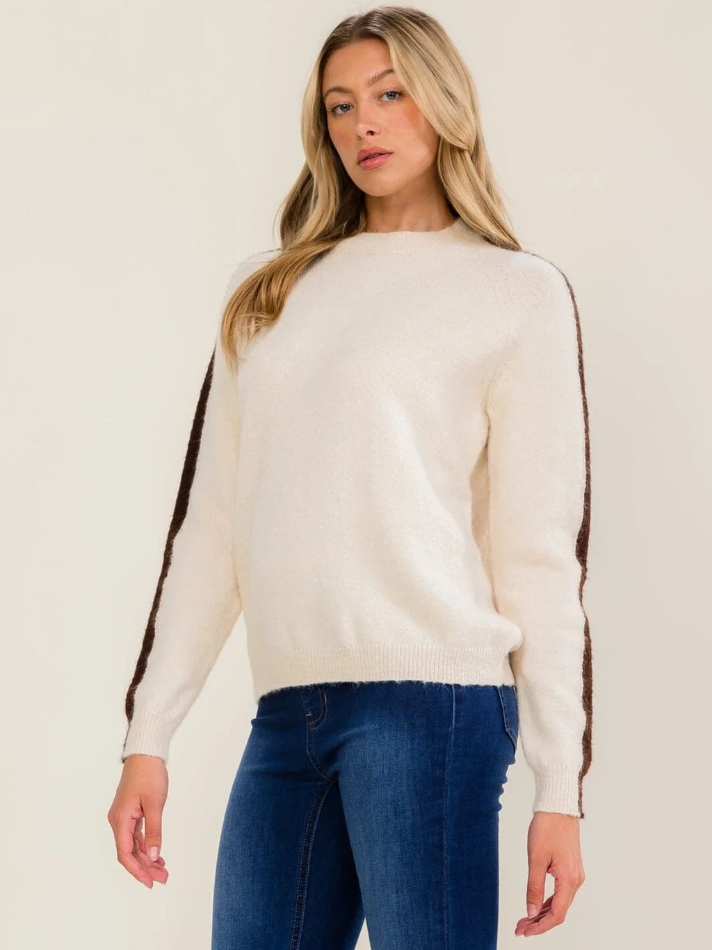 Oatmeal Contrast Stripe Sweater