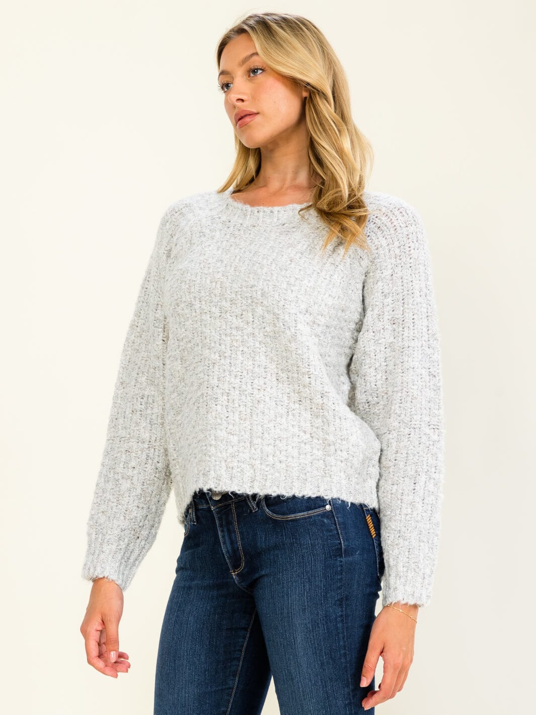 Grey Textured Knit Sweater
