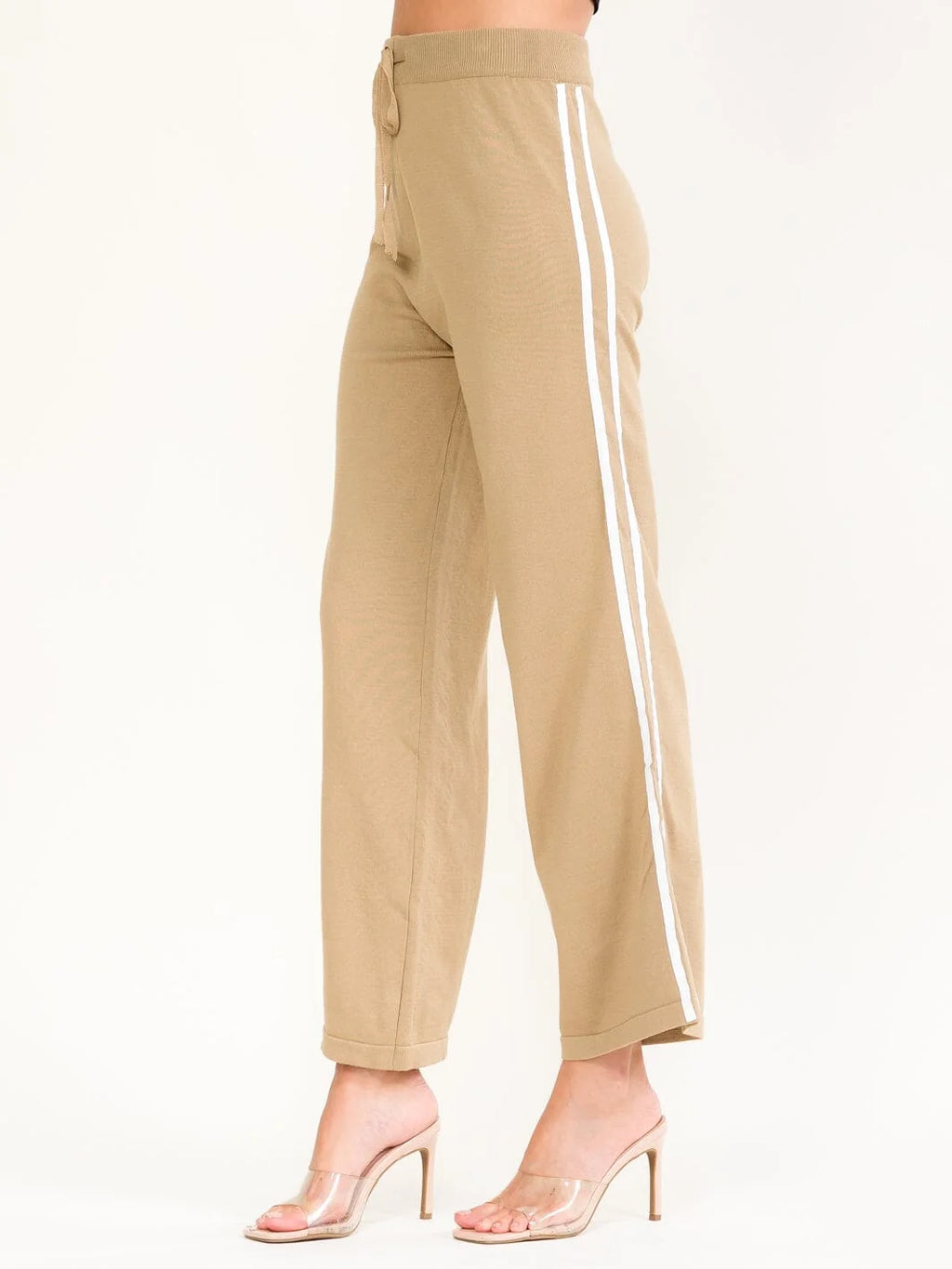 Tan Wide Leg Stripe Pants