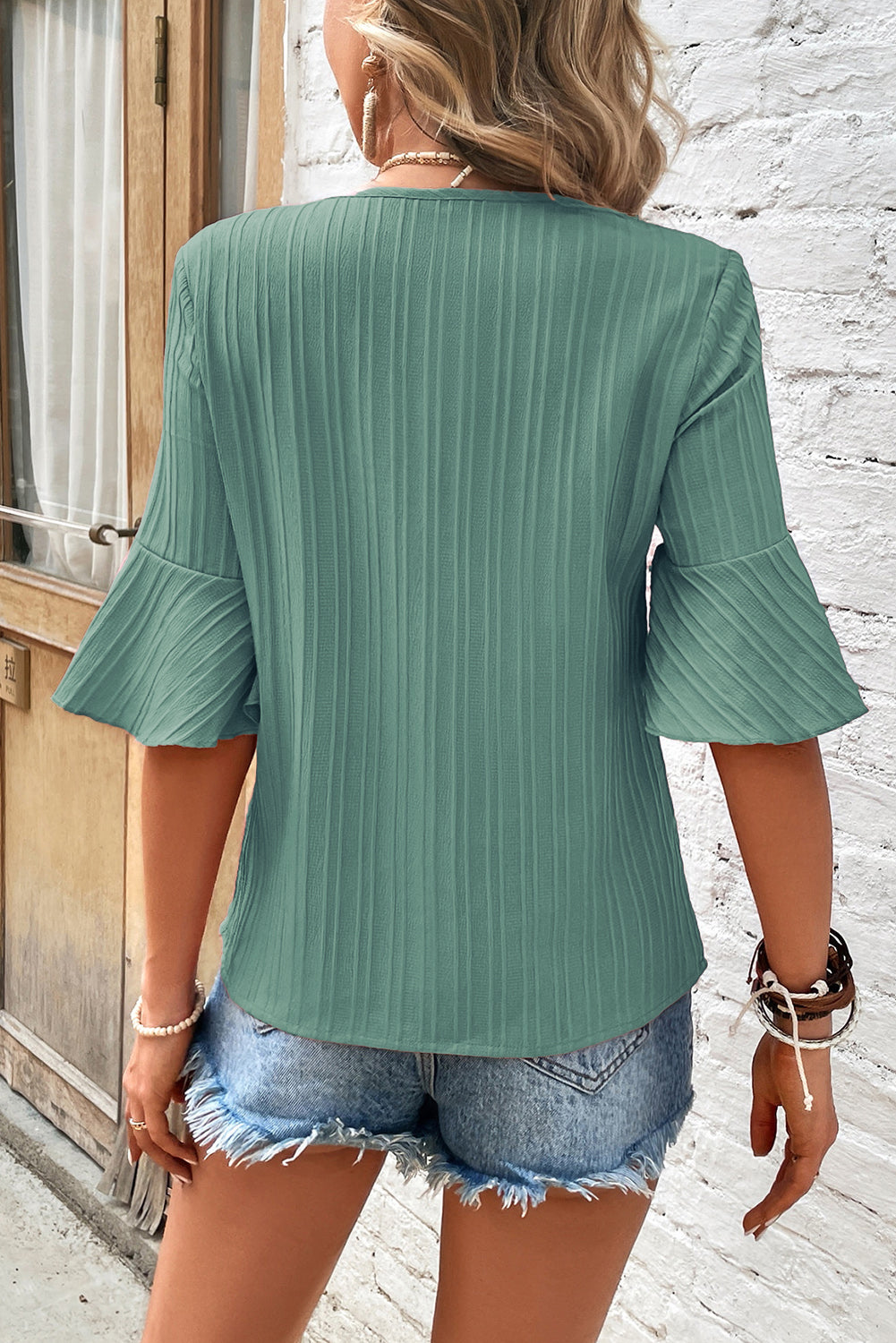 Ruffle Half Sleeve V-Neck Top