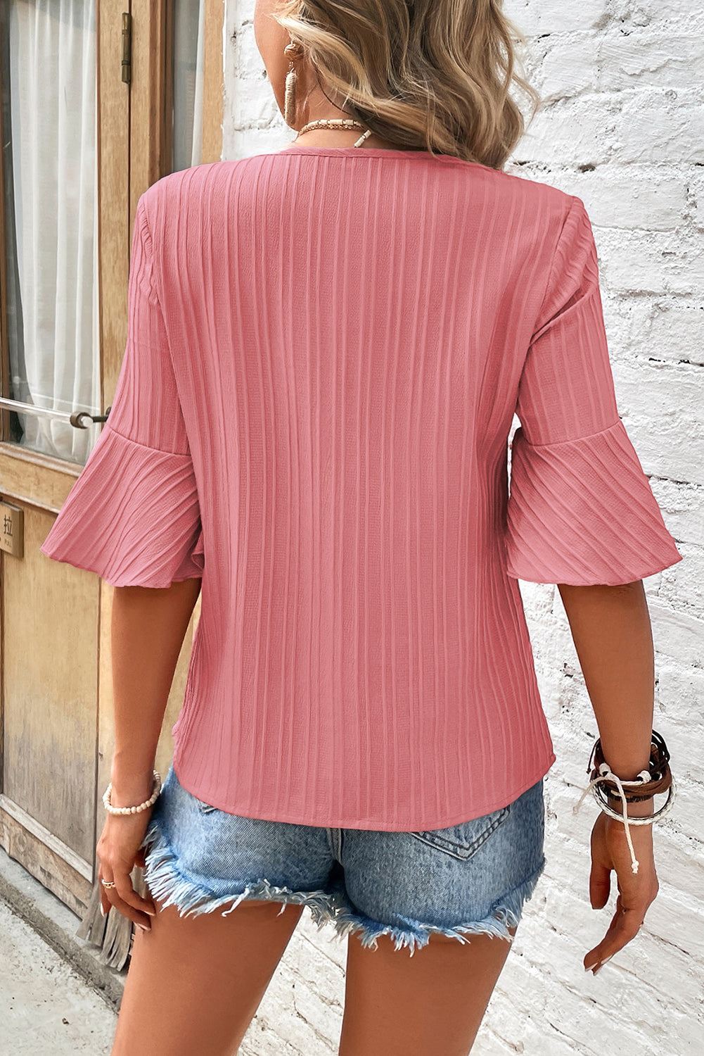 Ruffle Half Sleeve V-Neck Top