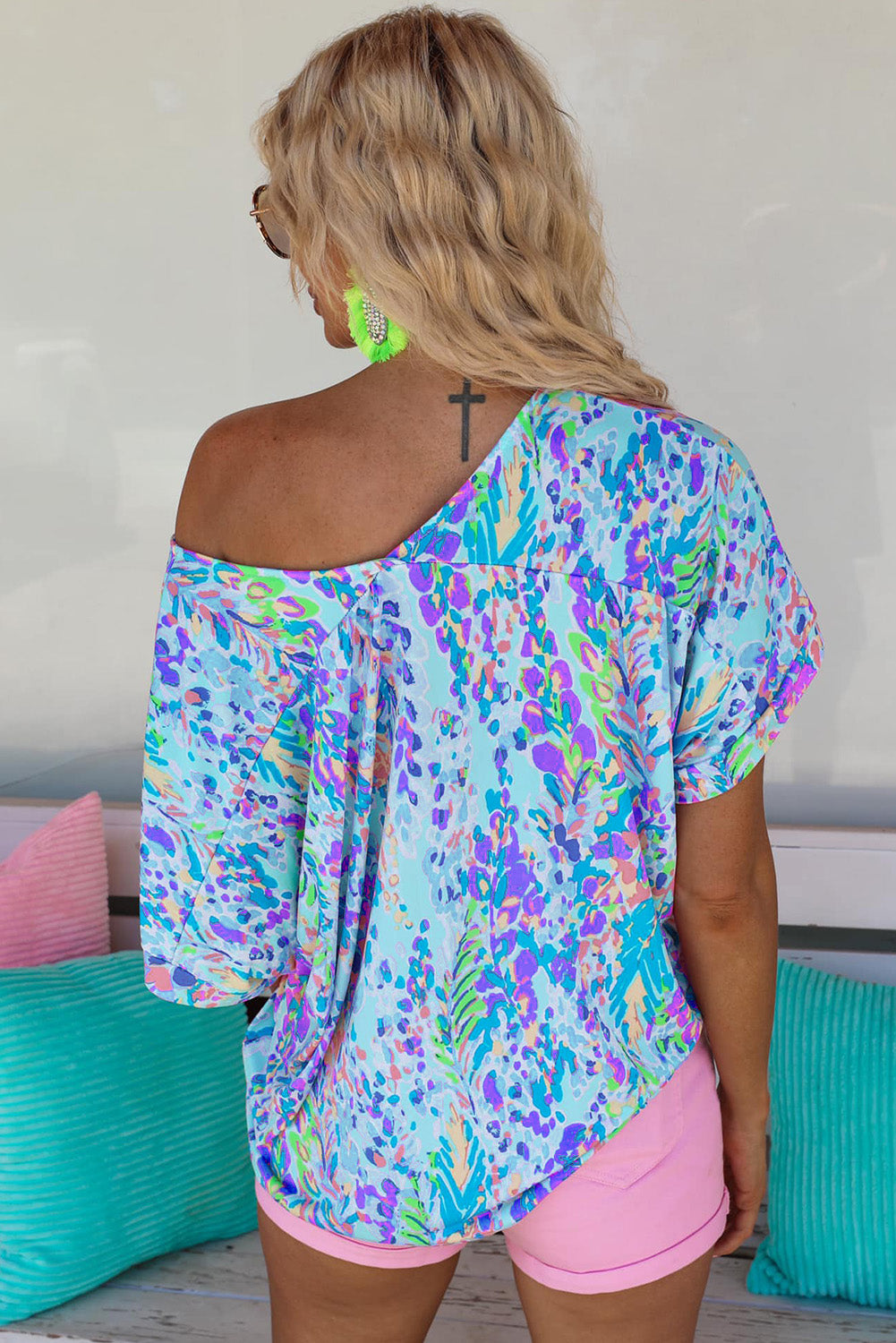 Sky Blue Loose Floral Tee