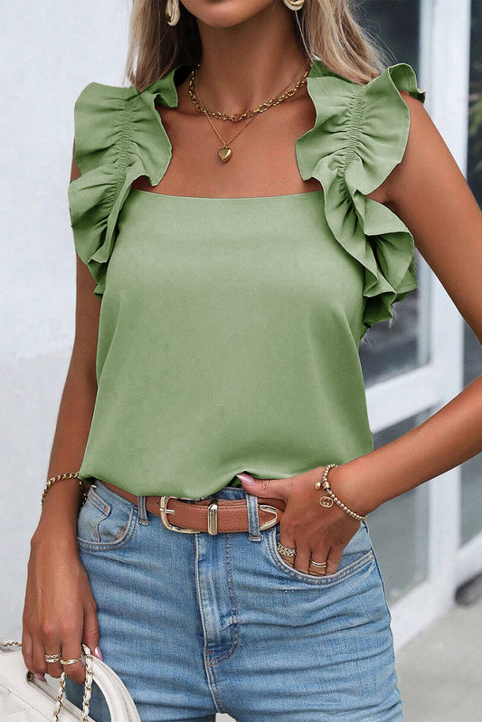 Green Ruffle Sleeveless Top